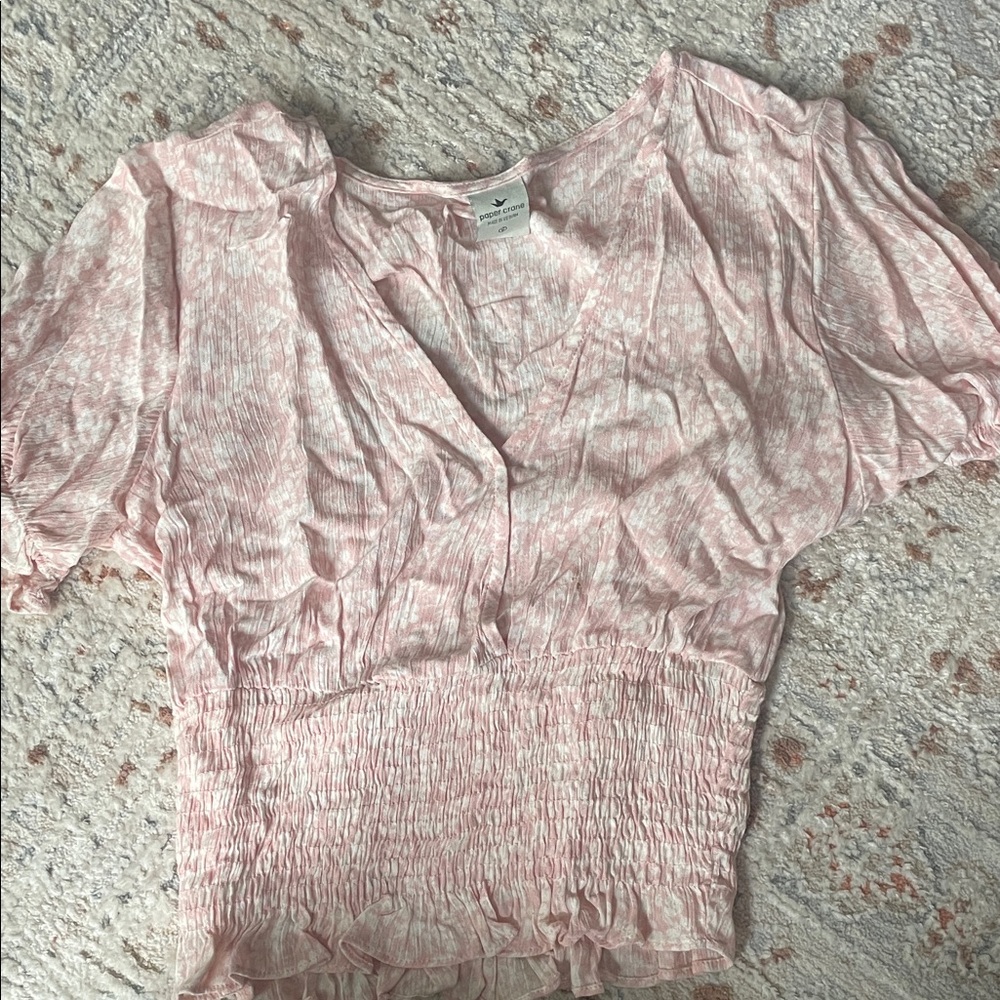 Paper Crane Light Pink Smocked Blouse